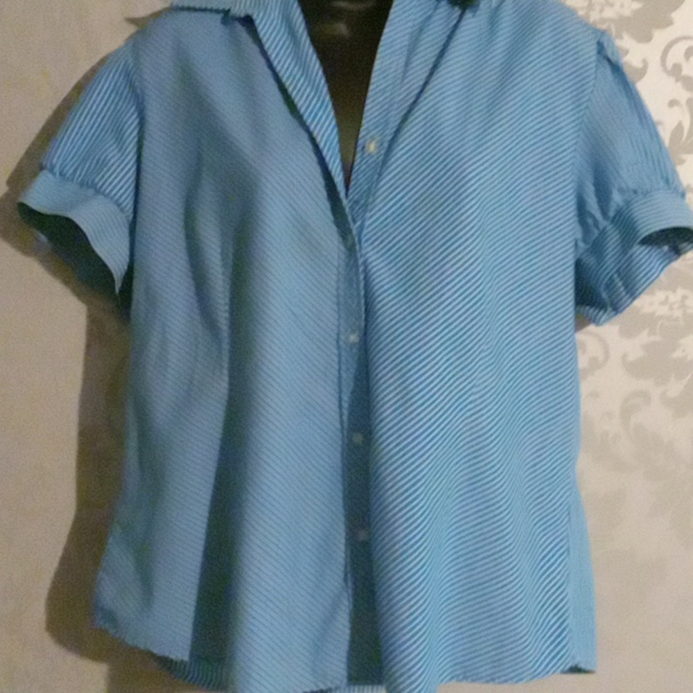 George Women's Blue Striped Button Down Shirt